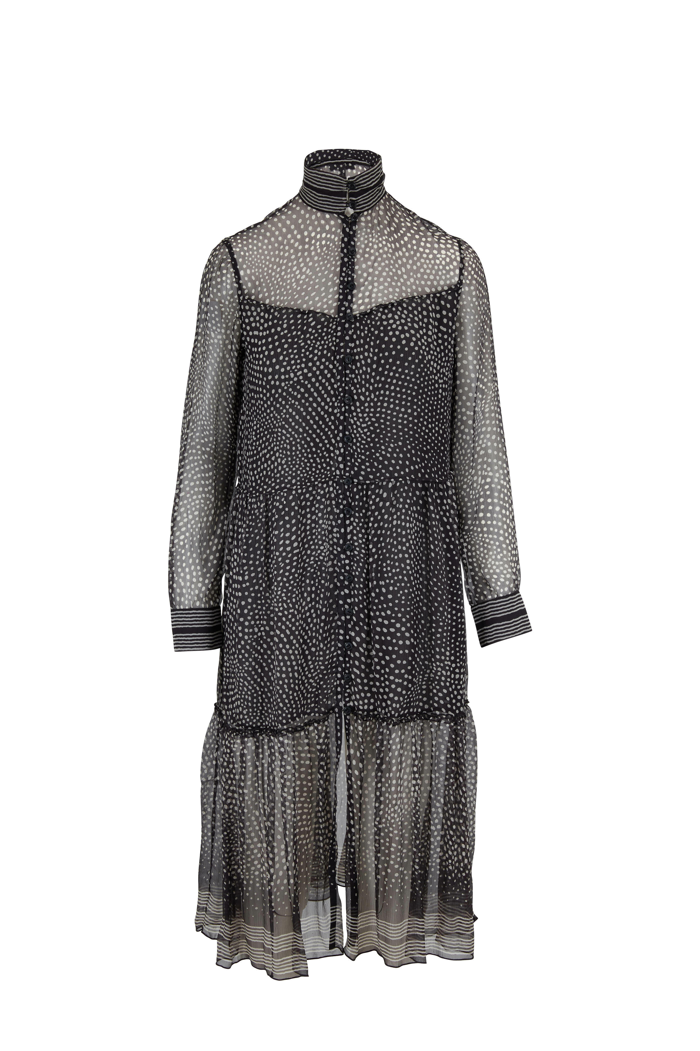 Rag & Bone - Libby Black & White Dot Silk Midi Dress