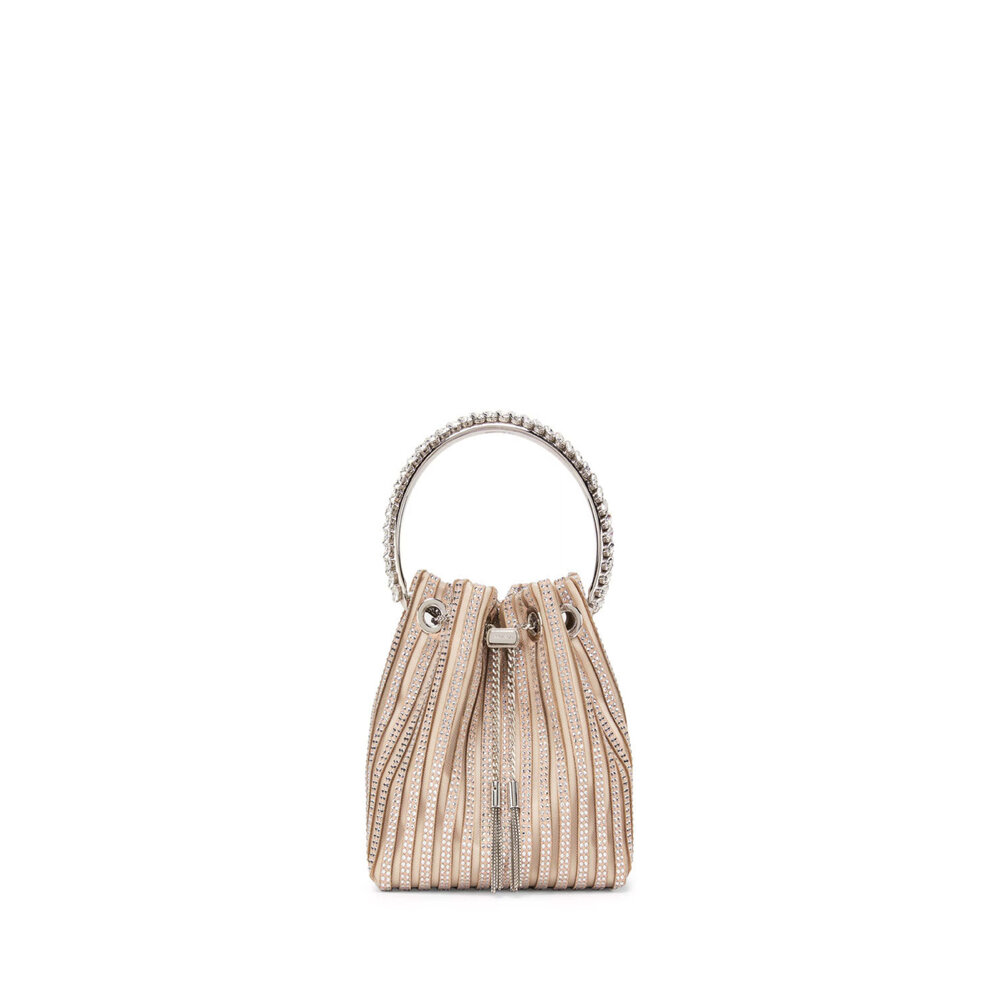 美品 JIMMY CHOO MADELINE クリスタル 2wayバケットバッグ Jimmy Choo Ivory Leather Crystal Embellished Madeline Bucket Bag