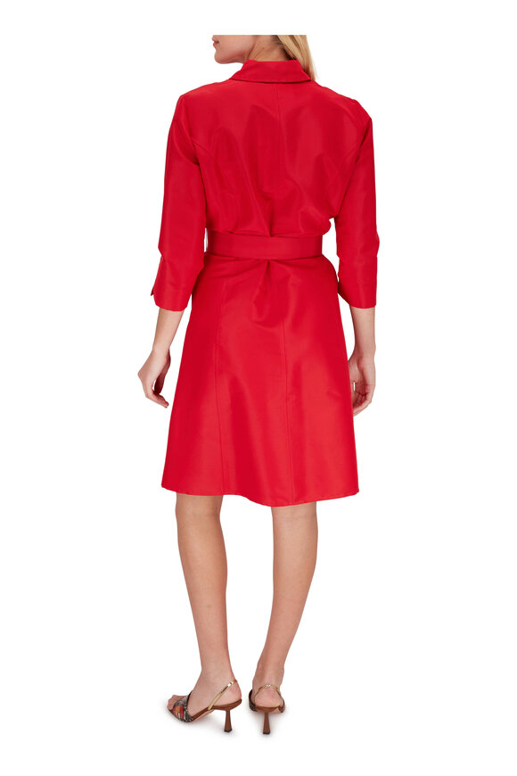 Carolina Herrera - Icon Red Taffeta Belted A-Line Shirtdress 