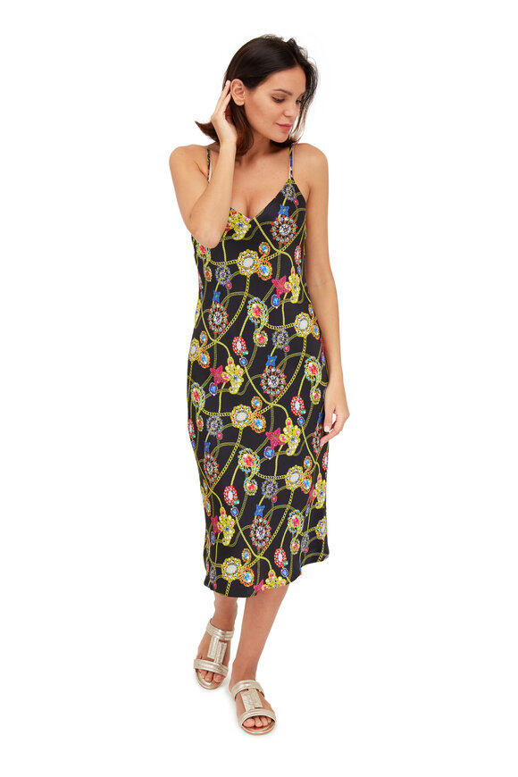 L'Agence - Jodie Black Silk Jewel Print Slip Dress