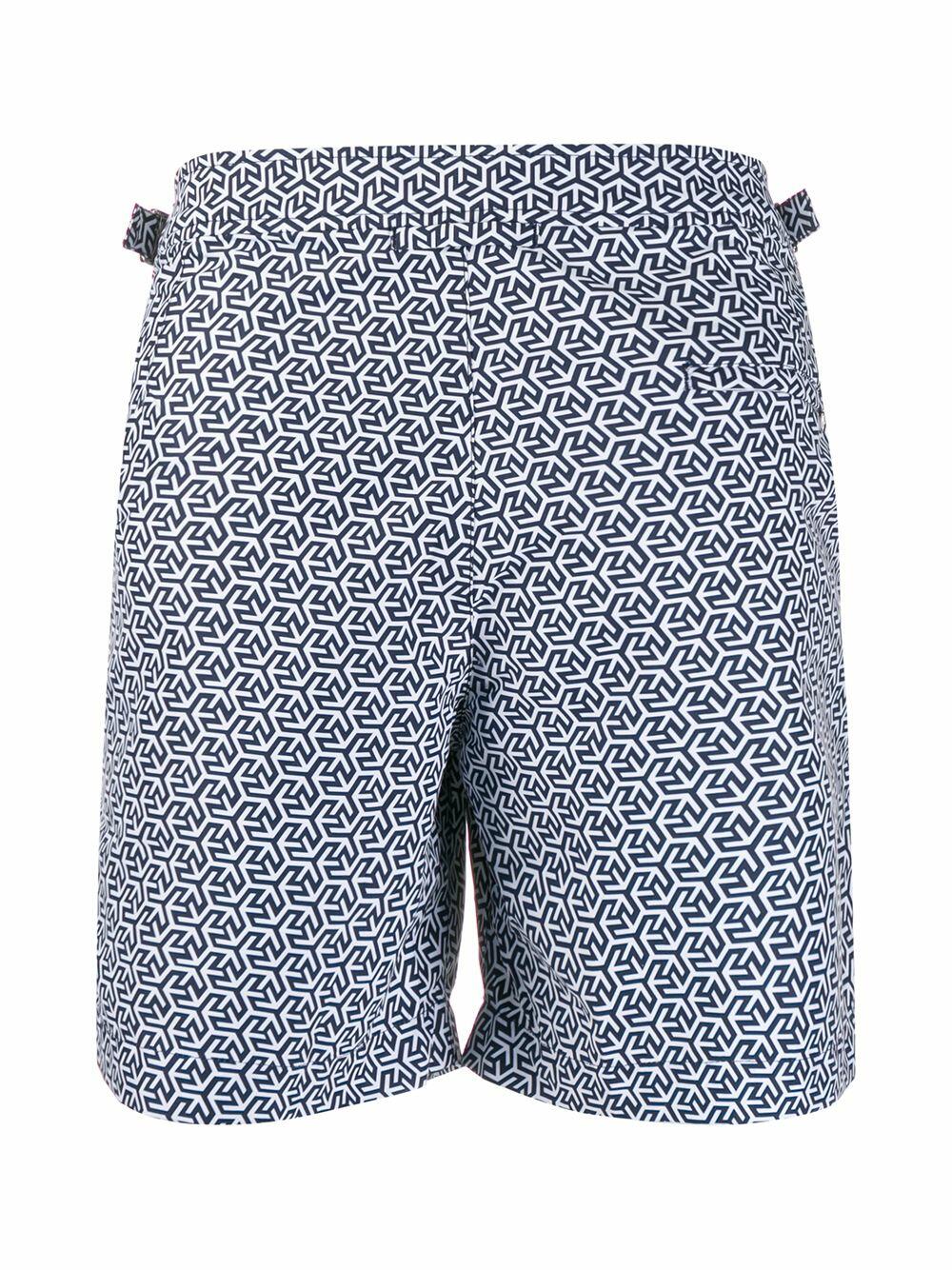 Orlebar Brown - Bulldog Mira Blue & White Geometric Swim Trunks