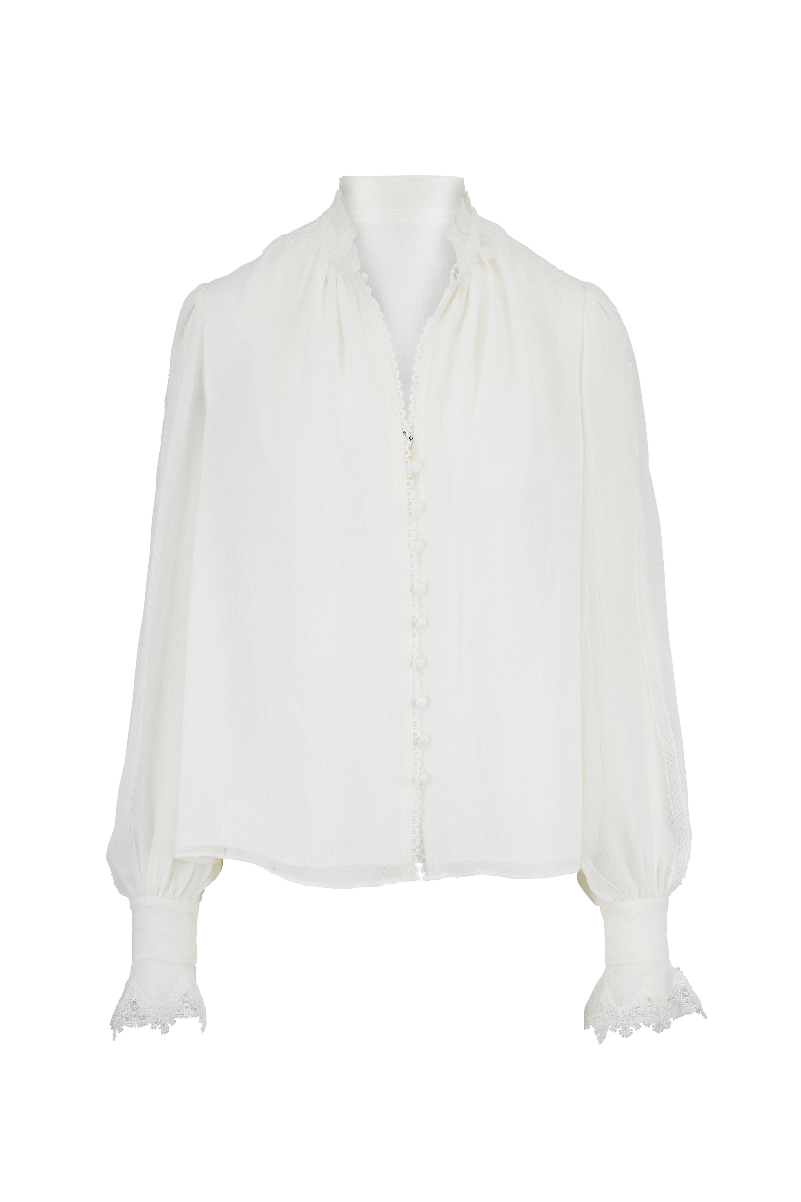 Jonathan Simkhai - White Silk Lace Trim Button Down Blouse