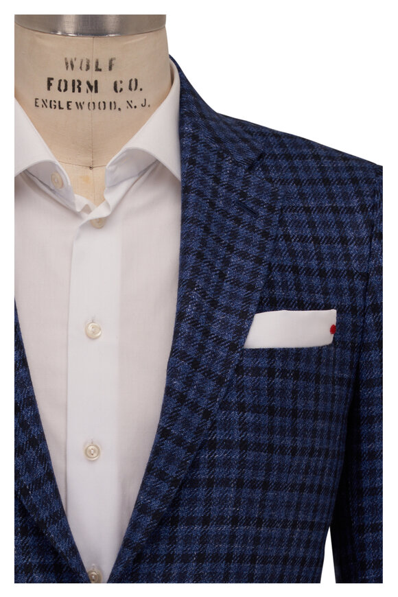 Kiton Blue & Navy Check Wool Blend Sportcoat