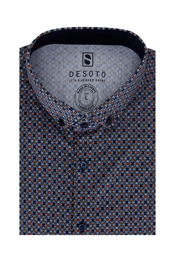 Desoto - Navy Geometric Print Performance Sport Shirt