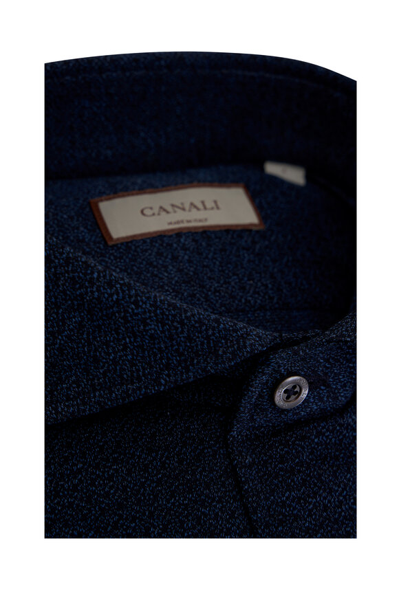 Canali - Navy Mélange Textured Cotton Sport Shirt