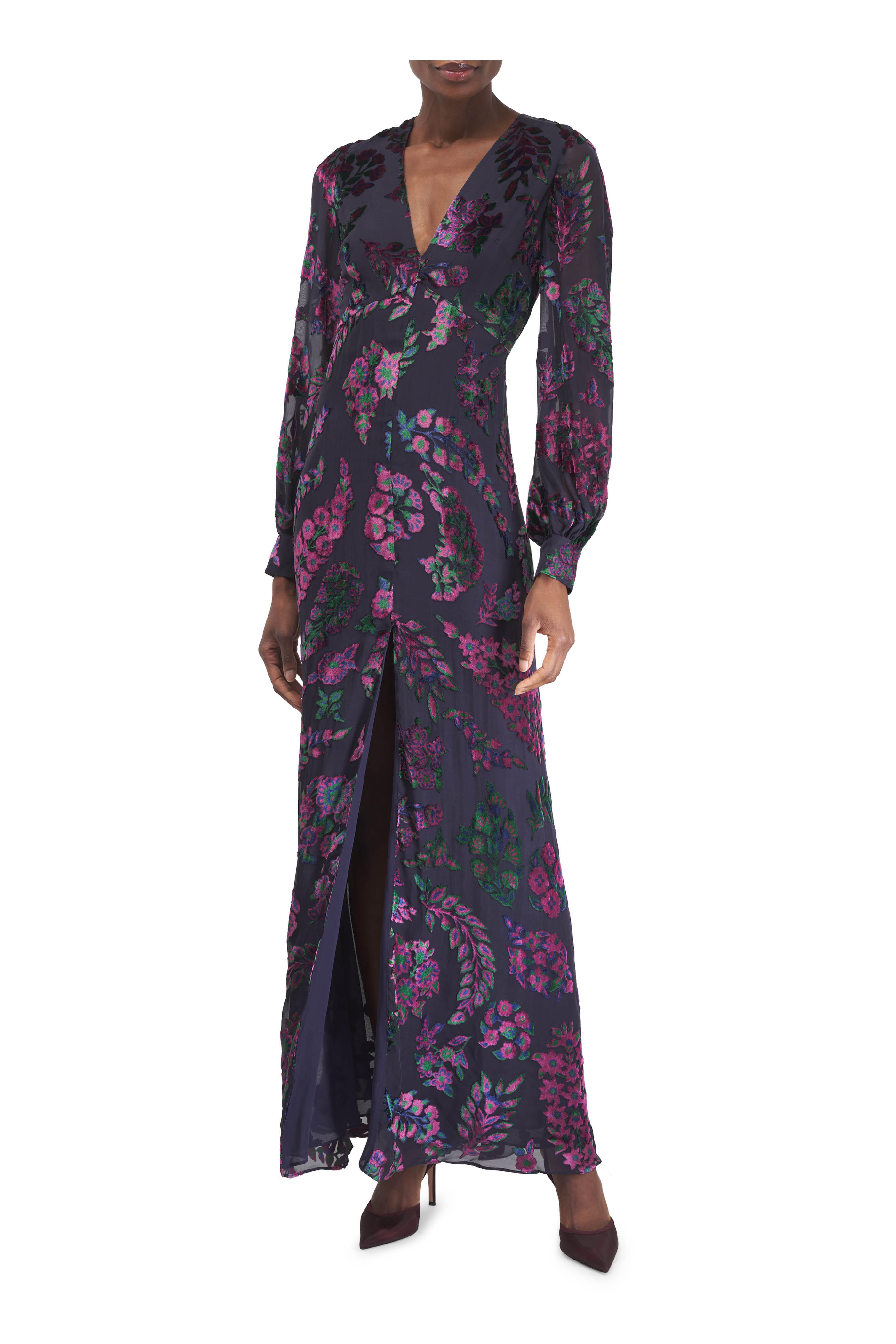 Etro - Navy Multicolor Devore Velvet Gown