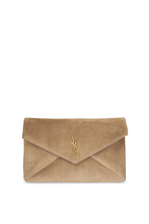 Saint Laurent Cassandre Cumin Large Suede Envelope Pouch - view 1