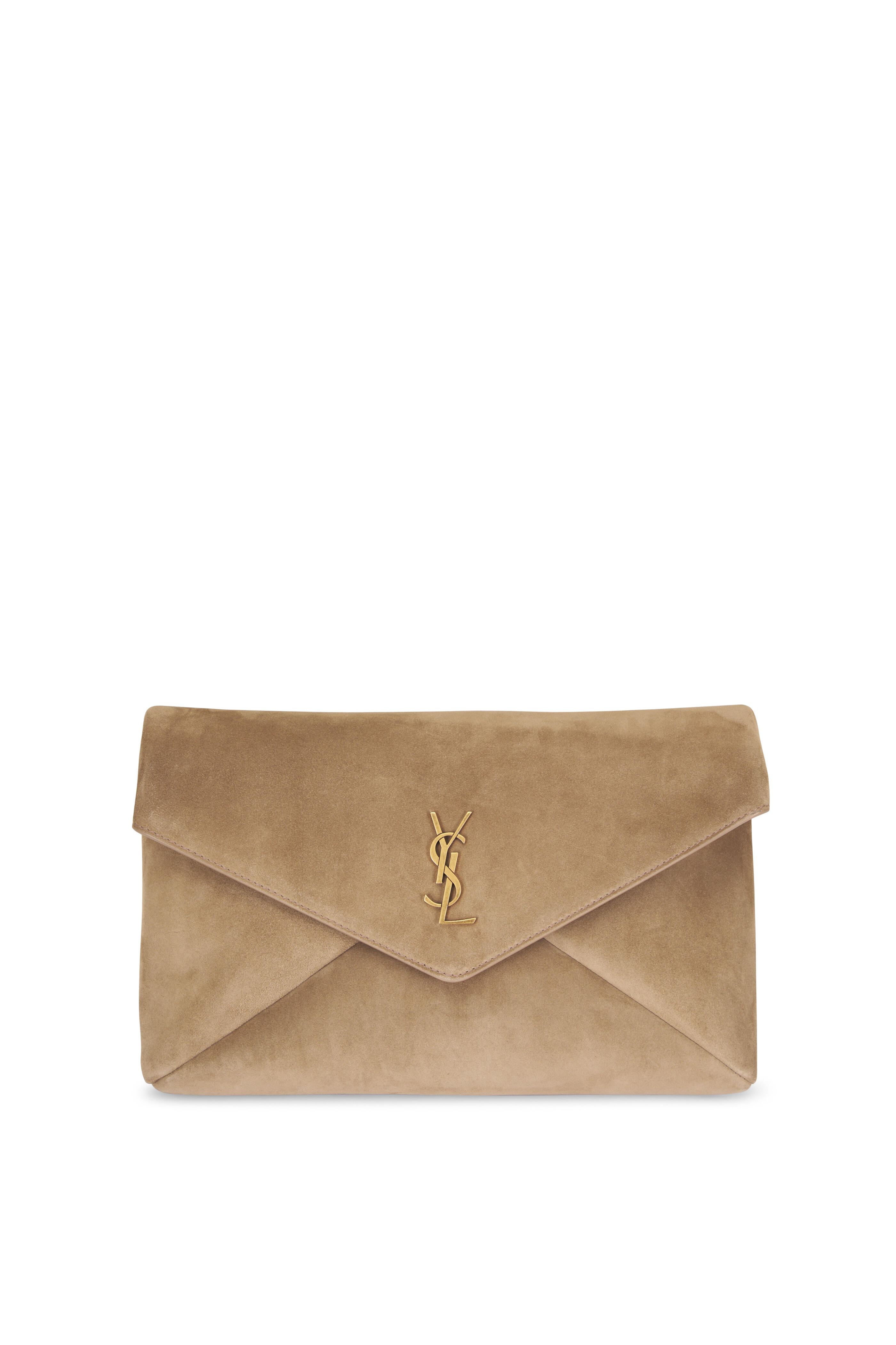 Saint Laurent - Cassandre Cumin Large Suede Envelope Pouch - view 1