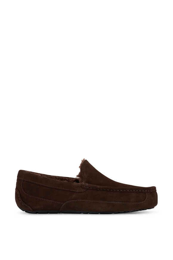 Trask Preston Black Italian Suede Shearling Slipper