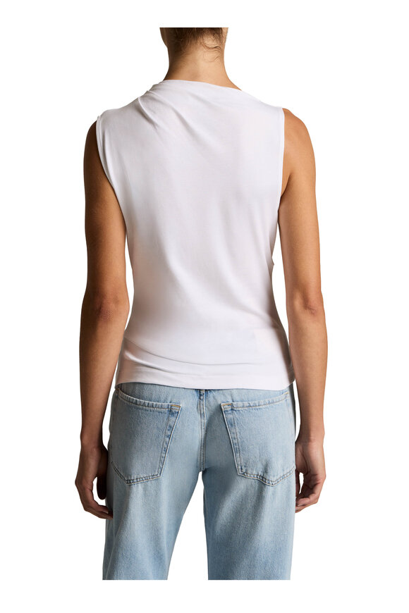 Vince Optic White Cotton Draped Sleeveless Top - view 3