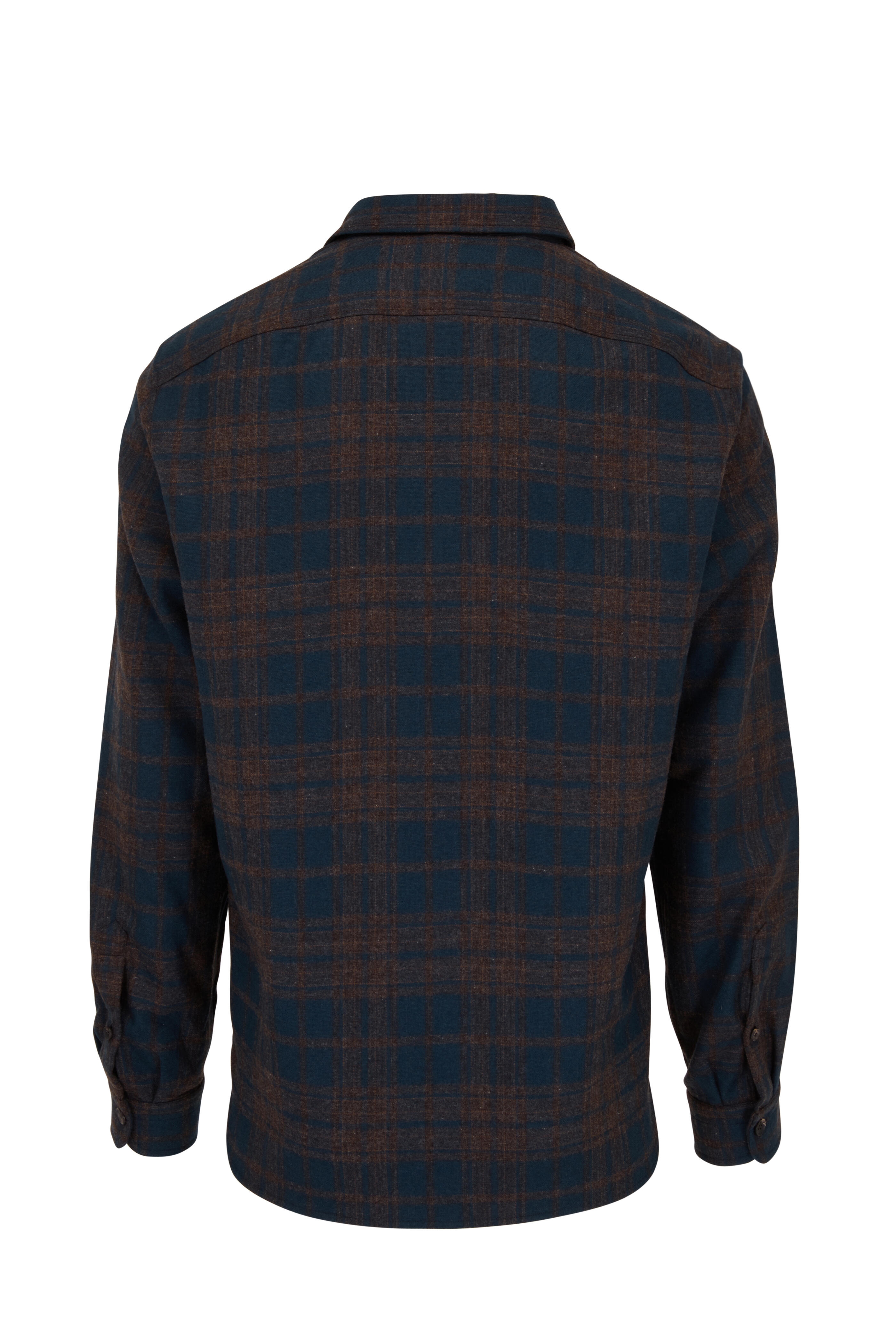 Isaia - Teal & Brown Plaid Double-Faced Overshirt