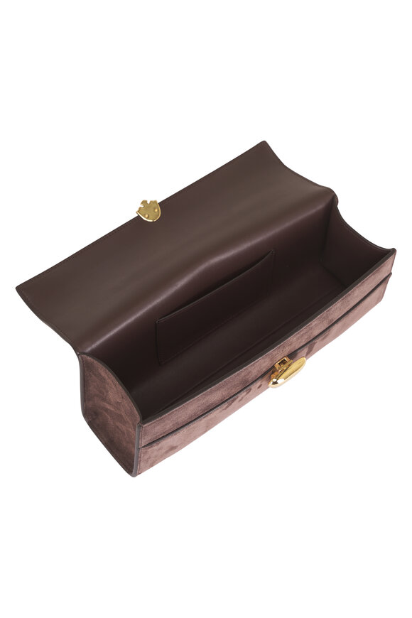 Savette Slim Symmetry Pochette Coffee Suede Top Handle Bag - view 7