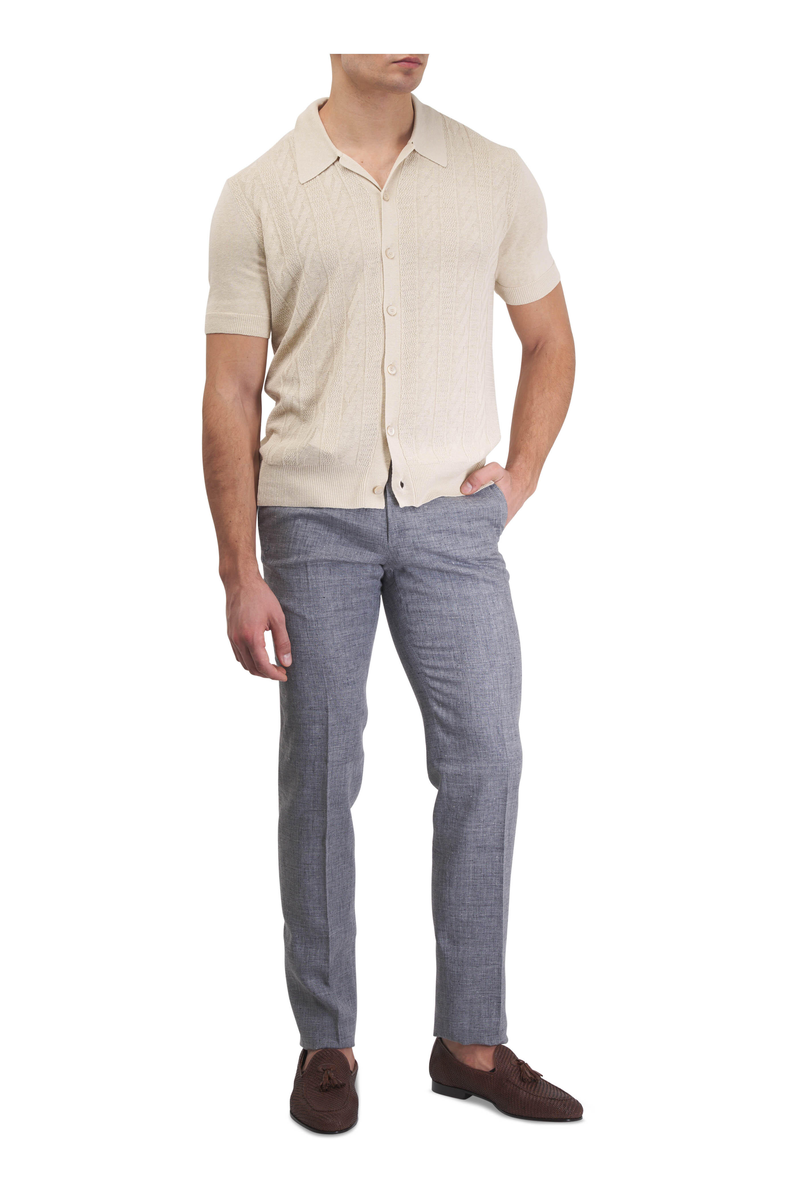 Fratelli Piacenza - Ivory Short Sleeve Button Front Sweater