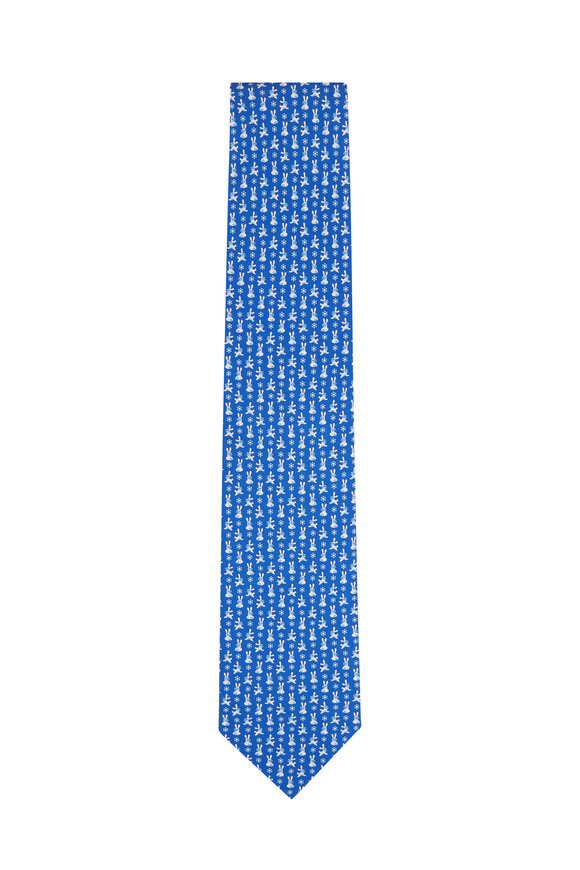 Ferragamo - Blue Bunny Print Silk Necktie