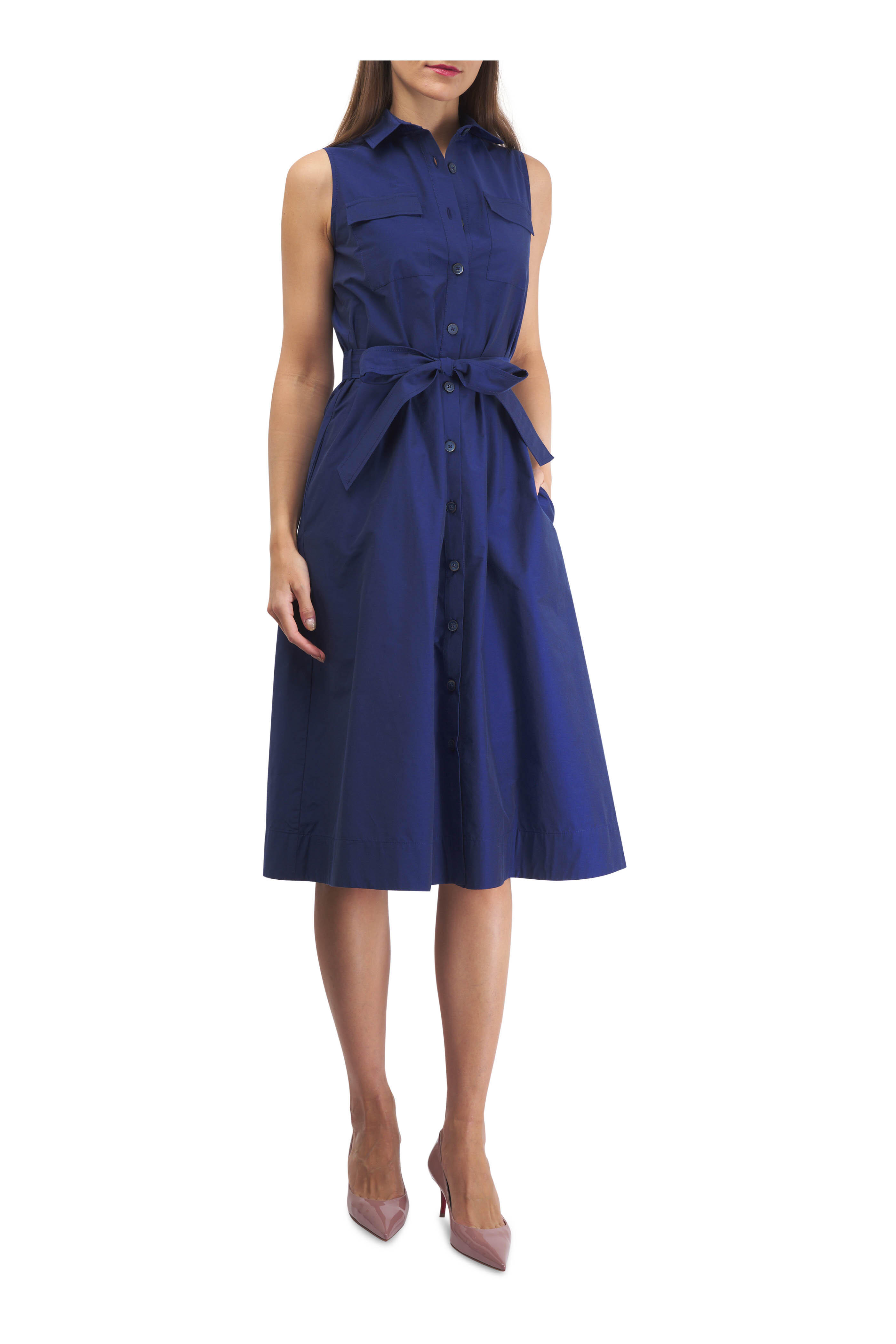 Antonelli - Magda Navy Blue Belted Midi Dress