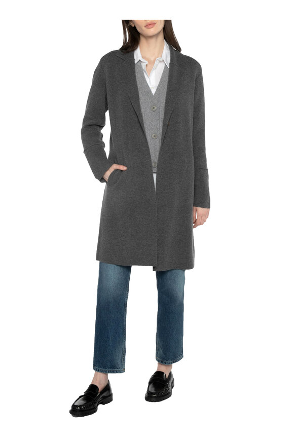 Kinross - Flannel Gray Double Knit Notch Collar Cardigan 