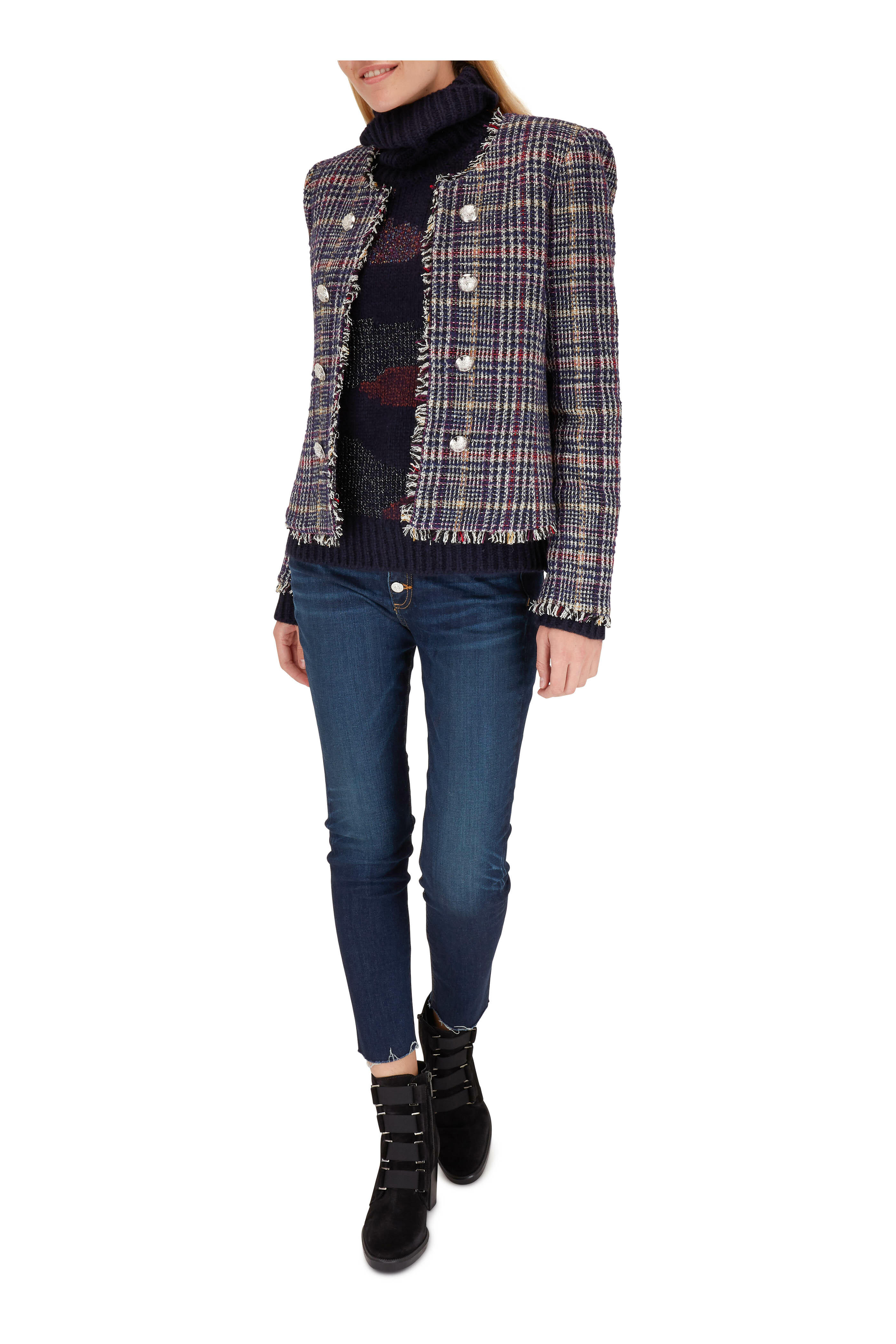 Veronica Beard - Naledi Navy Multi Intarsia Turtleneck Sweater