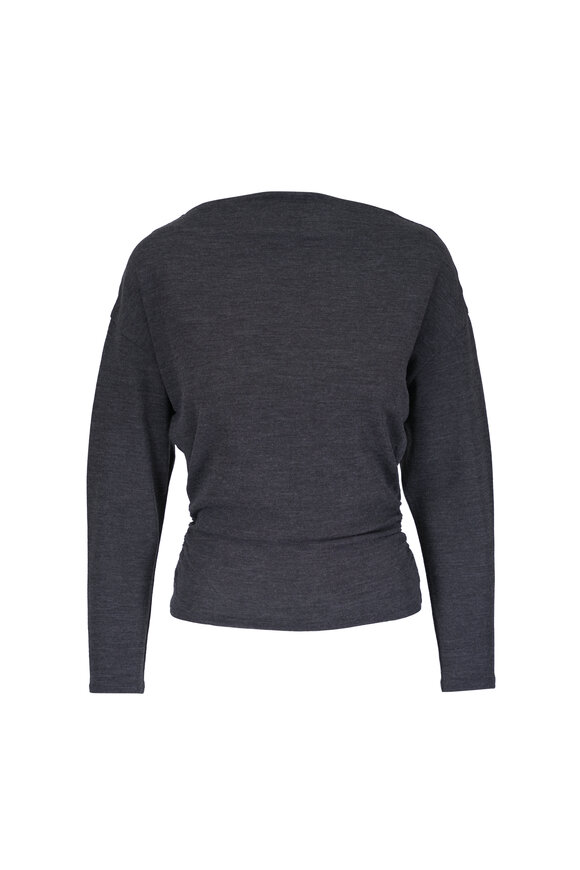 Vince Dark Heather Gray Draped Slash Neck Top
