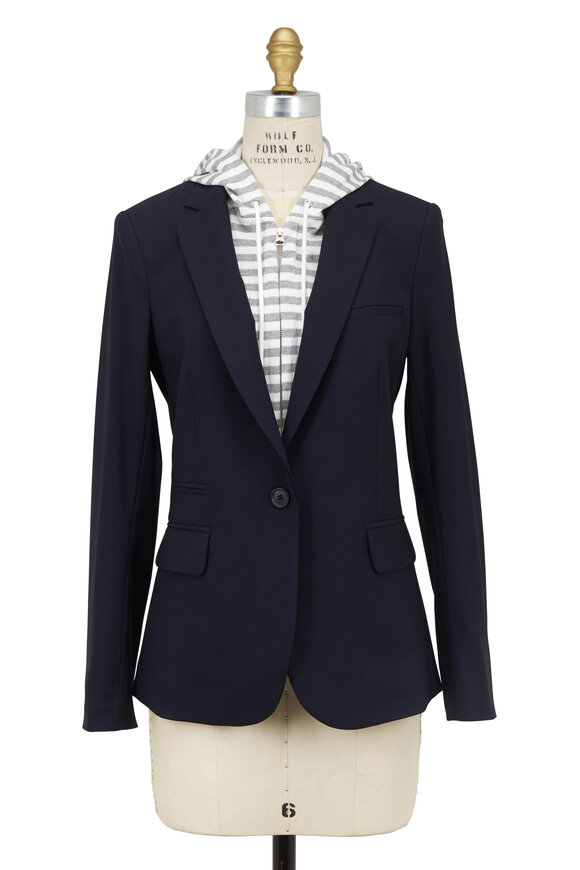 Veronica Beard - Navy Blue Wool Blazer With Striped Hooded Dickey