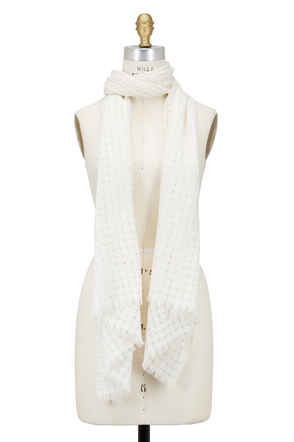 Kinross - Ivory Cashmere Open Weave Woven Scarf 