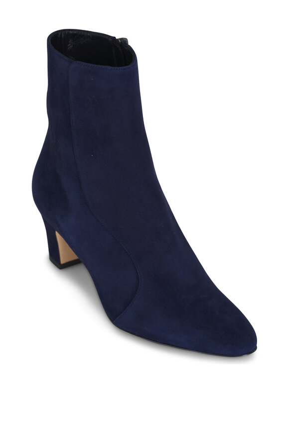 Manolo Blahnik Myconia Navy Suede Zip Ankle Boot, 50mm  