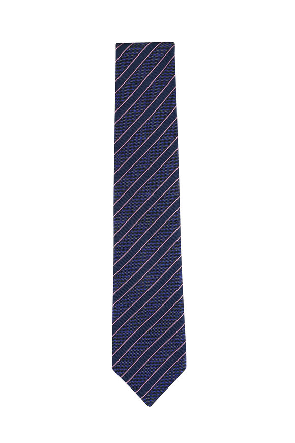 Brioni Navy & Pink Stripe Silk Necktie - view 1