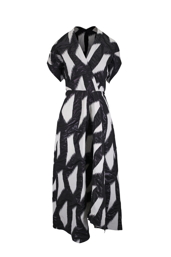 Zero + Maria Cornejo Long Aki Metallic Brushstroke Jacquard Midi Dress