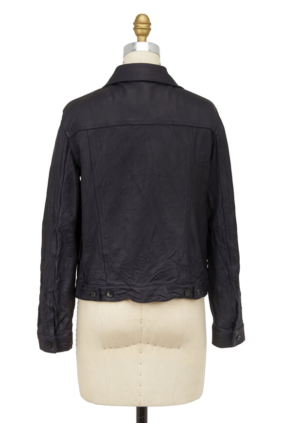 The Row - Coltra Navy Blue Leather Trucker Jacket