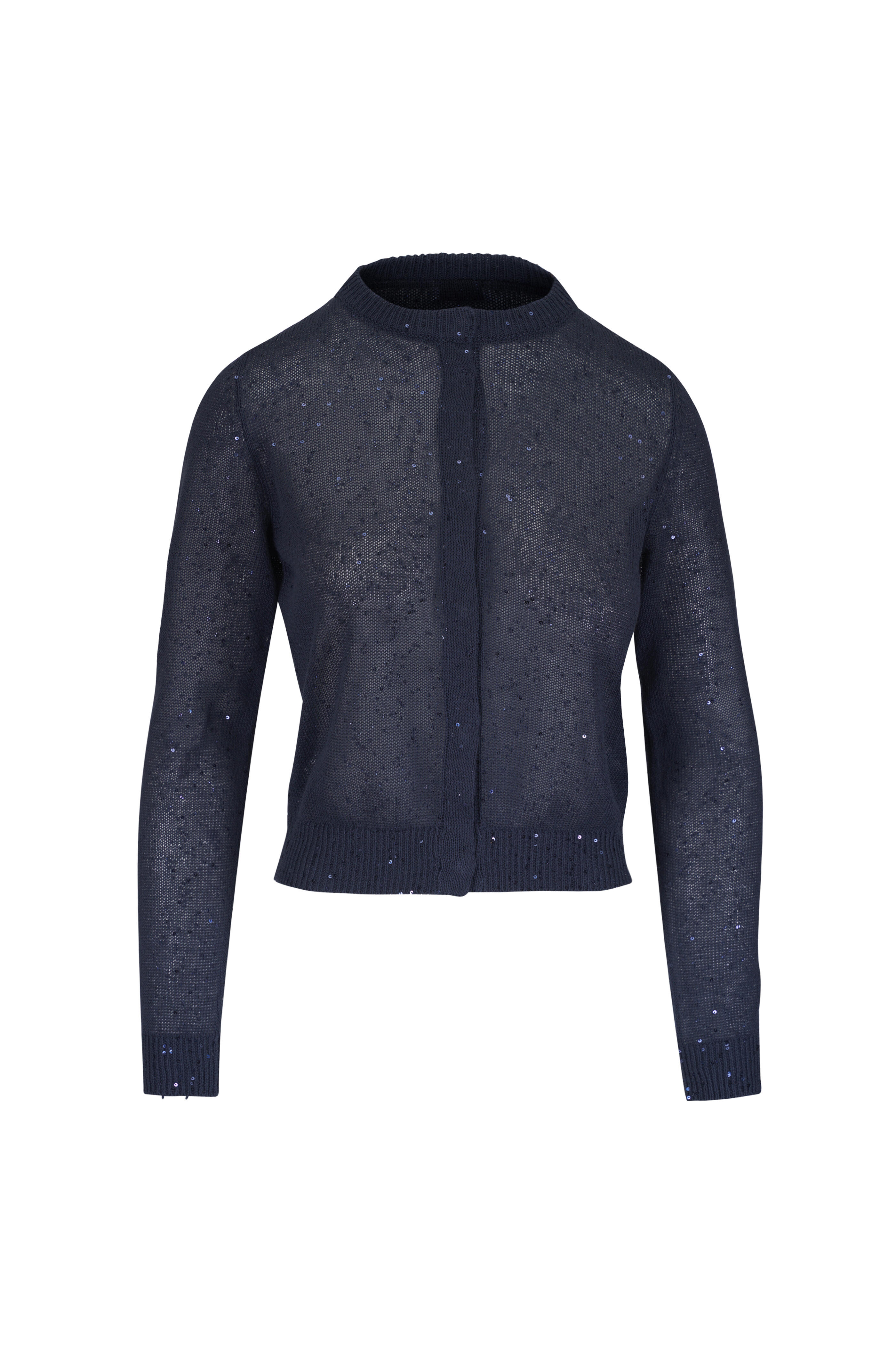 Brunello Cucinelli - Blue Abyss Linen & Silk Paillette Cropped Cardigan