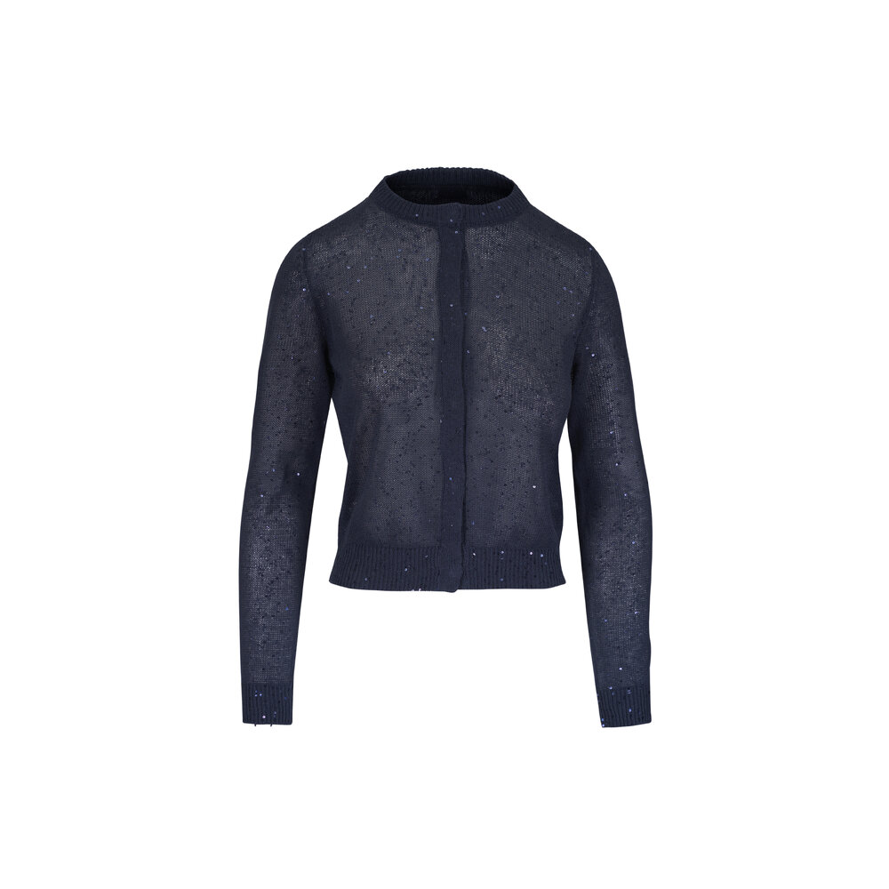 Brunello Cucinelli - Blue Abyss Linen & Silk Paillette Cropped