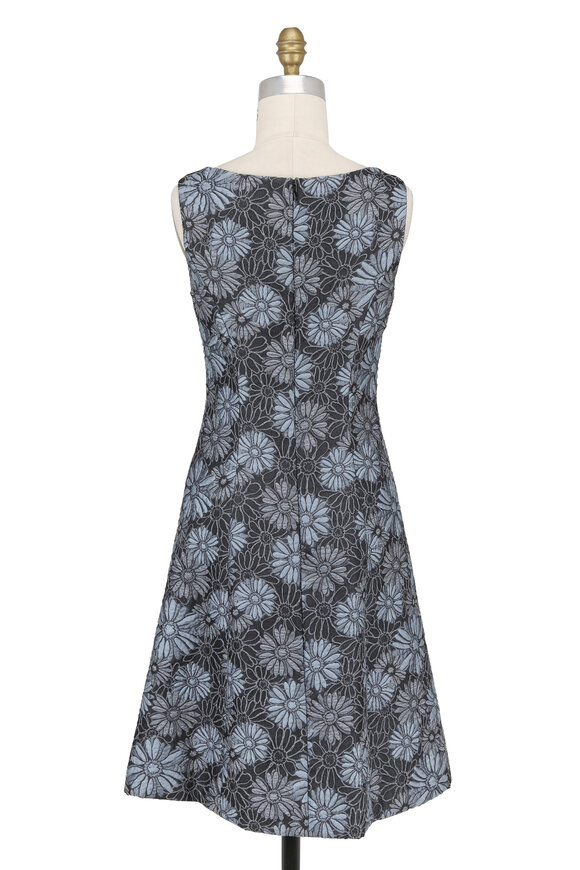 Donald Deal - Light Blue Floral Jacquard Scoop Neck Dress