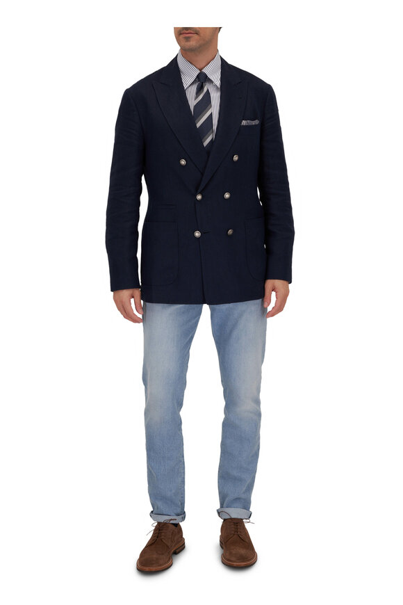 Brunello Cucinelli - Navy Linen Double Breasted Sportcoat