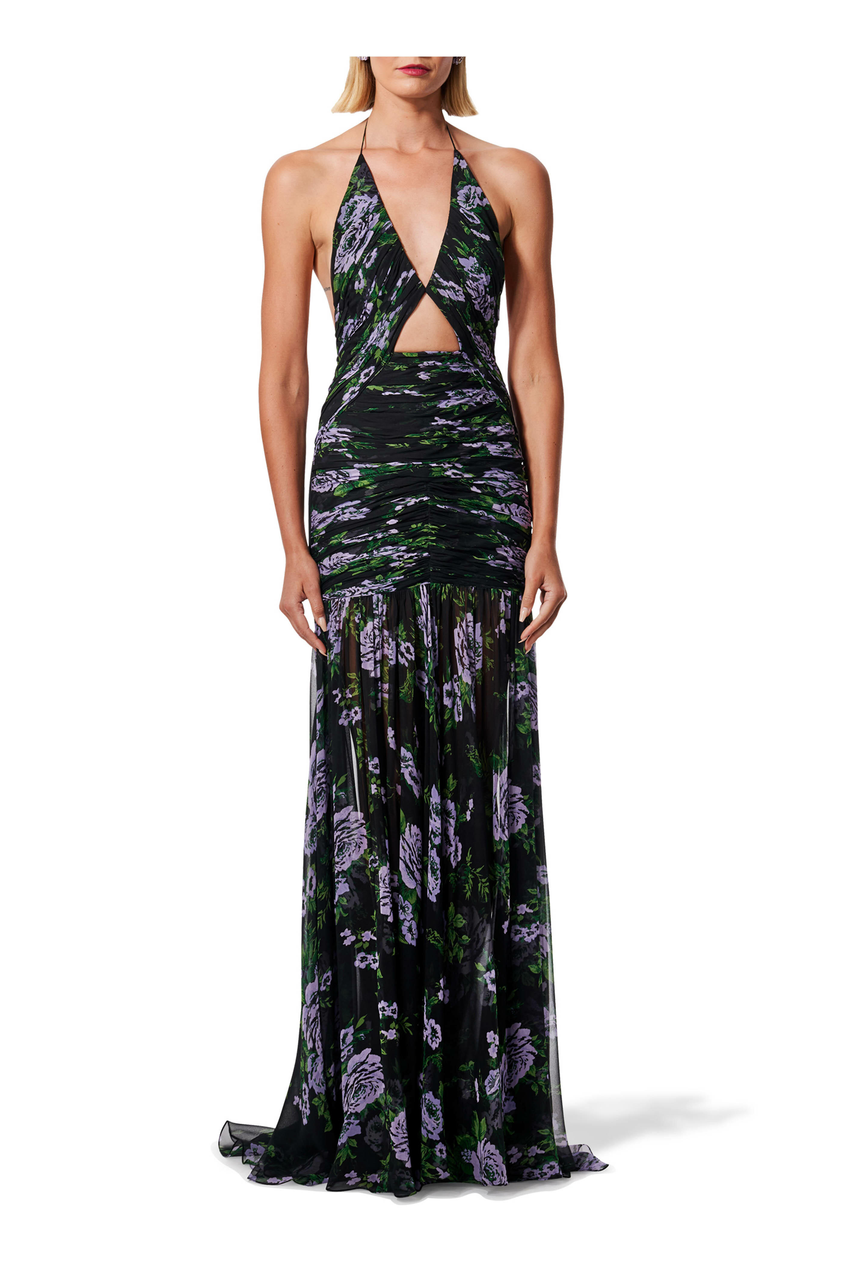 Carolina Herrera - V-Neck Gathered Black Multi Maxi Dress Carolina Herrera - V-Neck Gathered Black Multi Maxi Dress