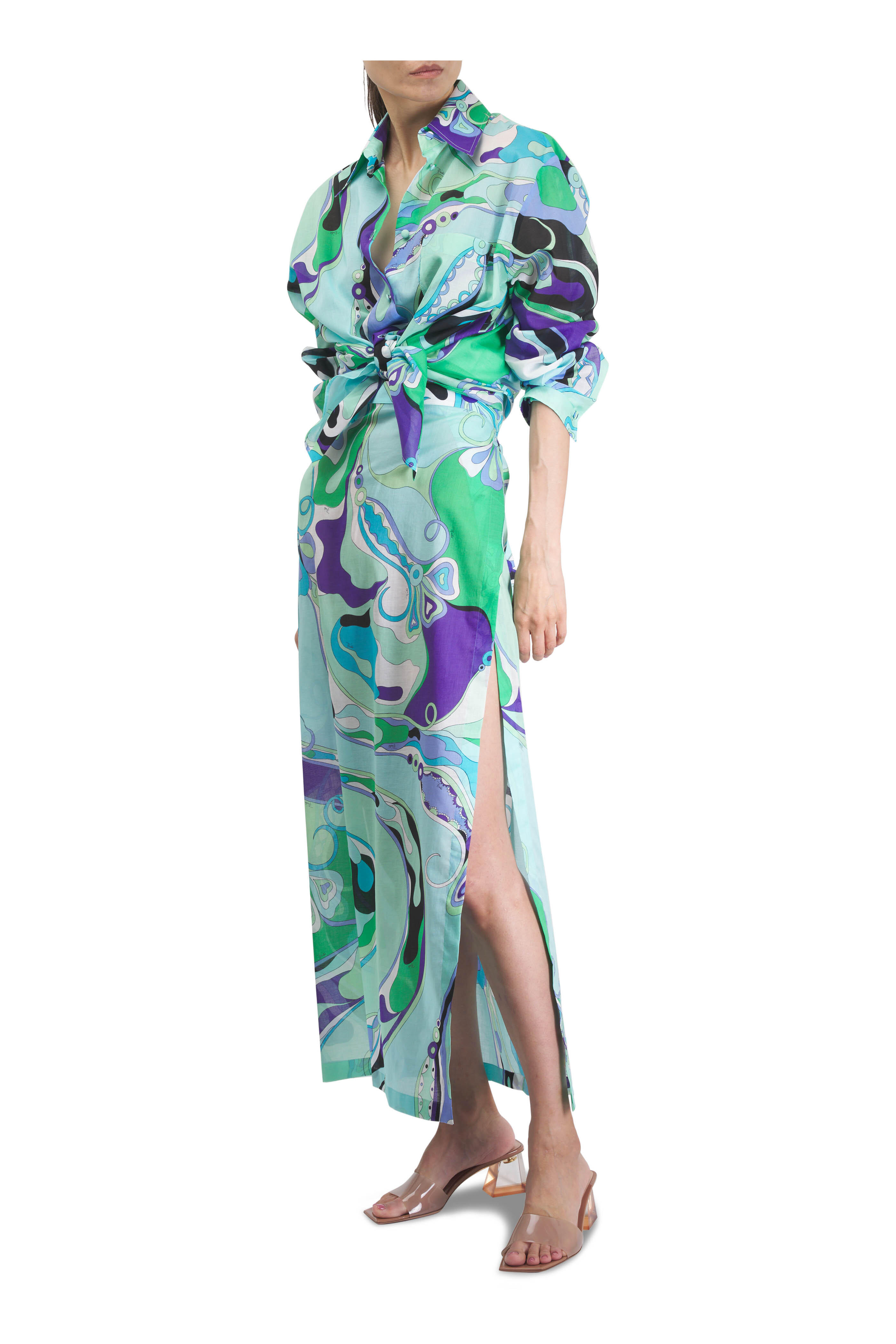 Pucci - Orchidee Print Green & Lilac Cotton Shirt