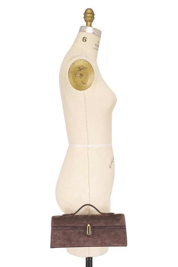 Savette Slim Symmetry Pochette Coffee Suede Top Handle Bag - view 8
