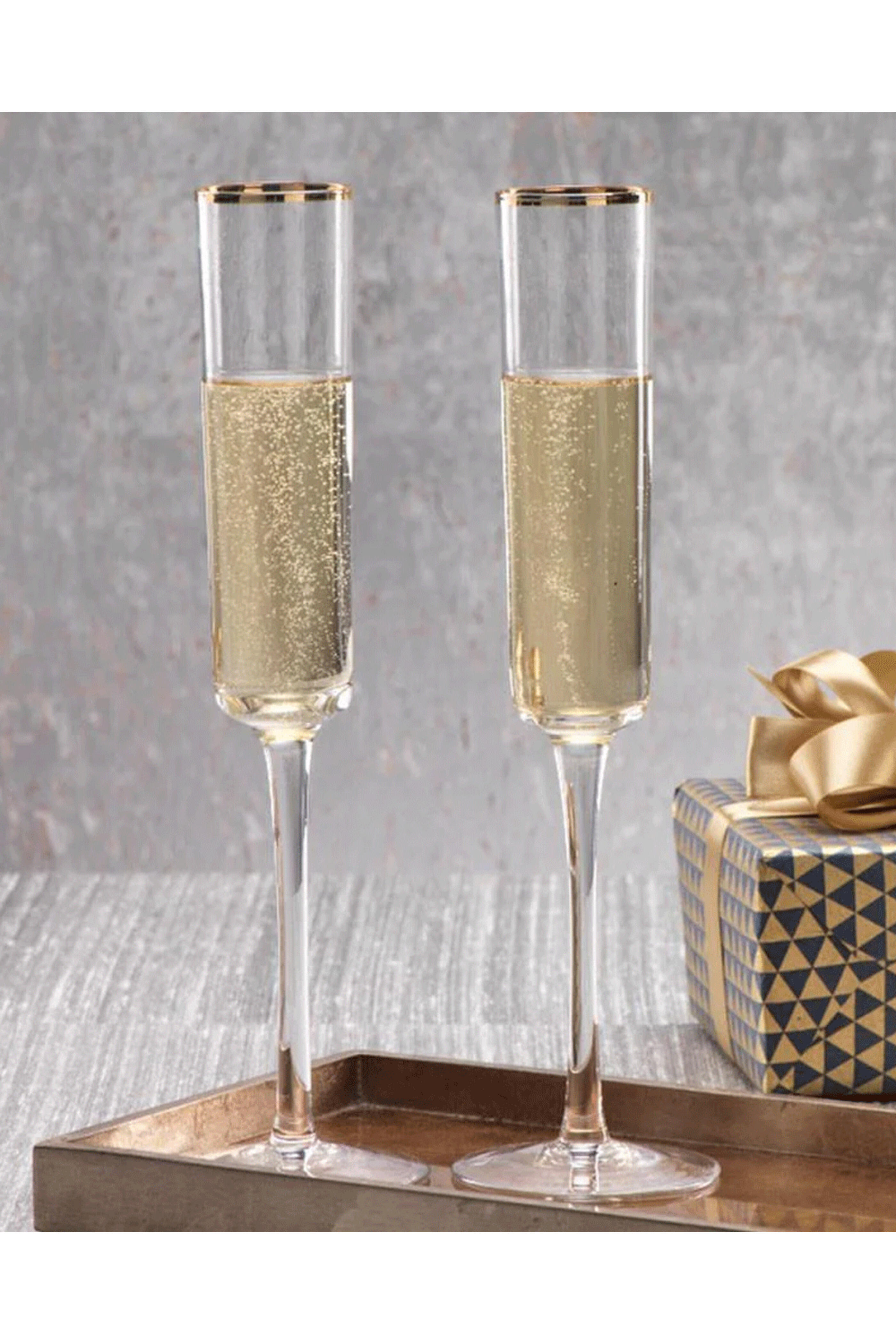 Zodax - Optic Champagne Flute with Gold Rim