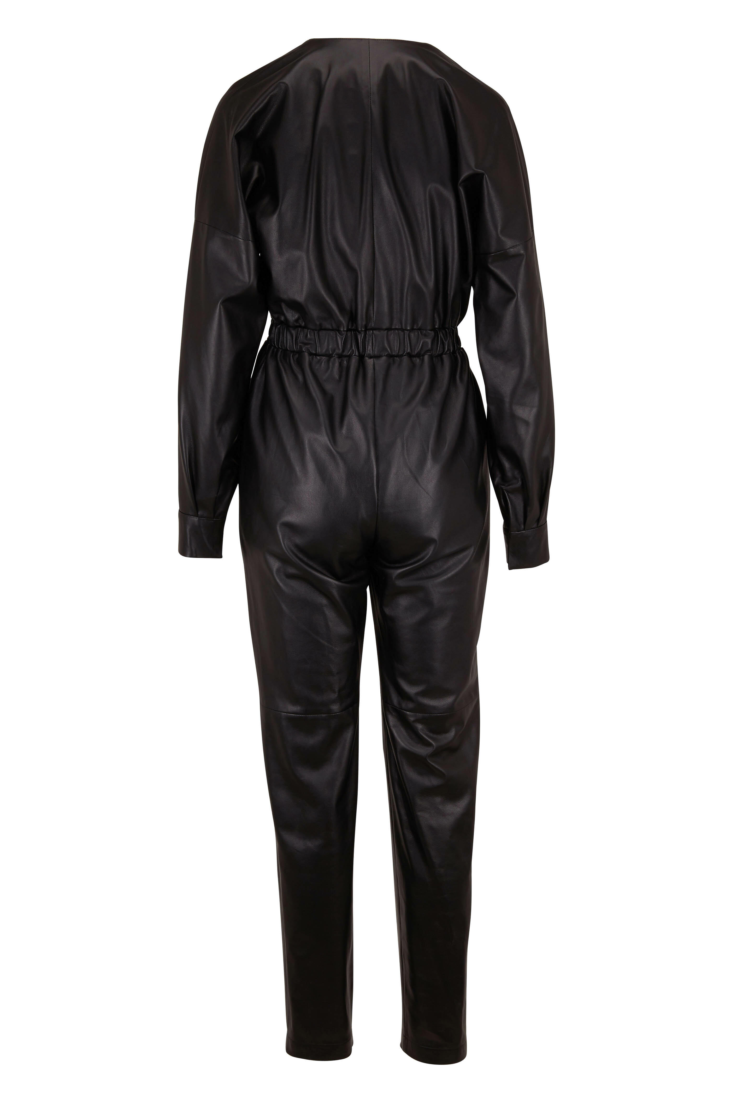 Zeynep Arcay - Black Leather Front Zip Jumpsuit