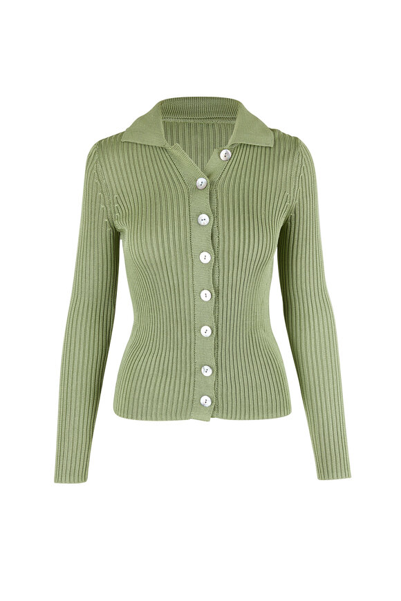 Vince - Pistachio Ribbed Collard Cardigan