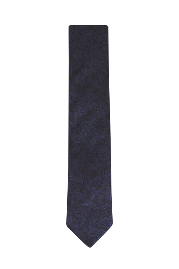 Canali Navy Paisley Silk Necktie - view 1