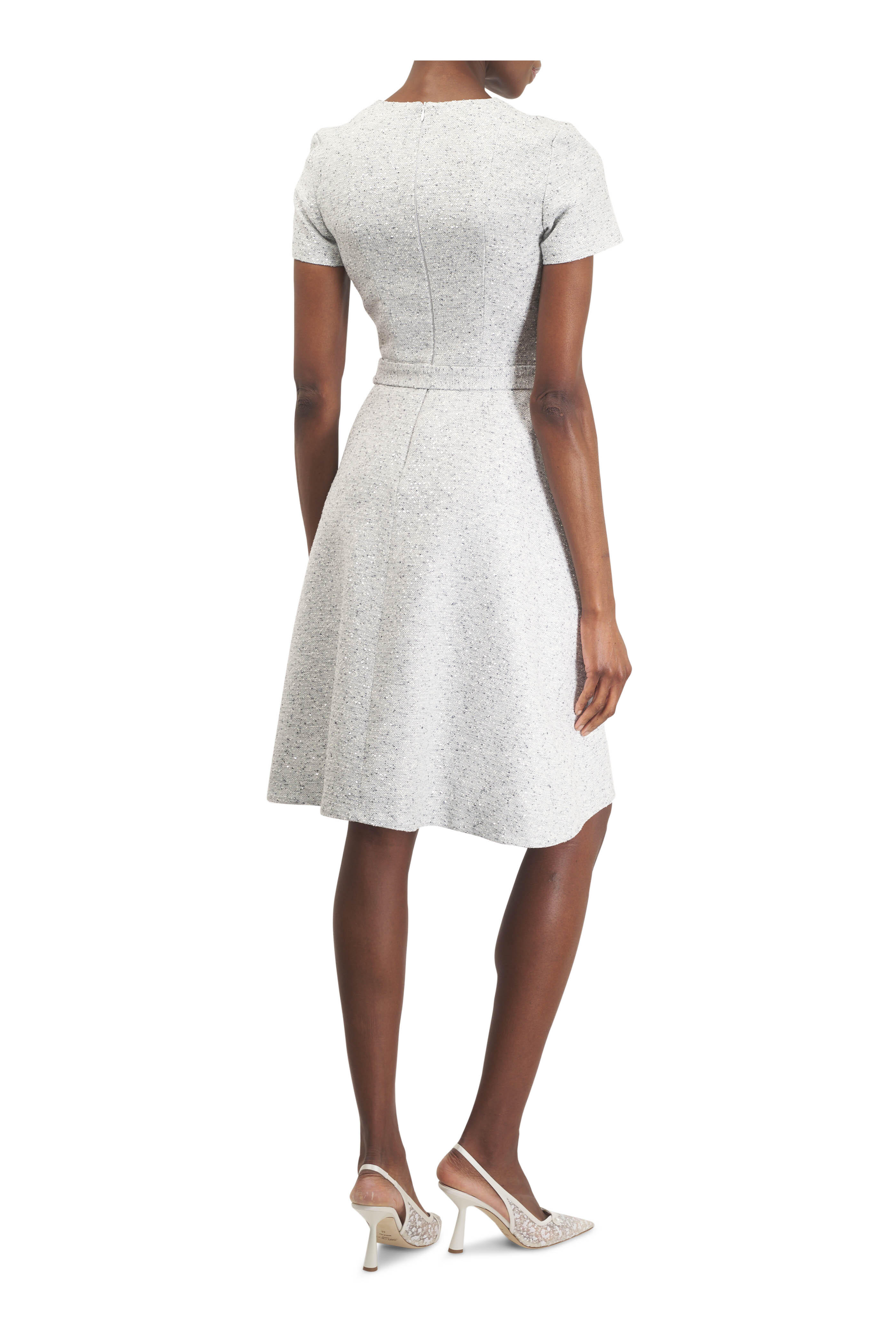 Kiton - Light Gray Sparkly Tweed Belted Dress