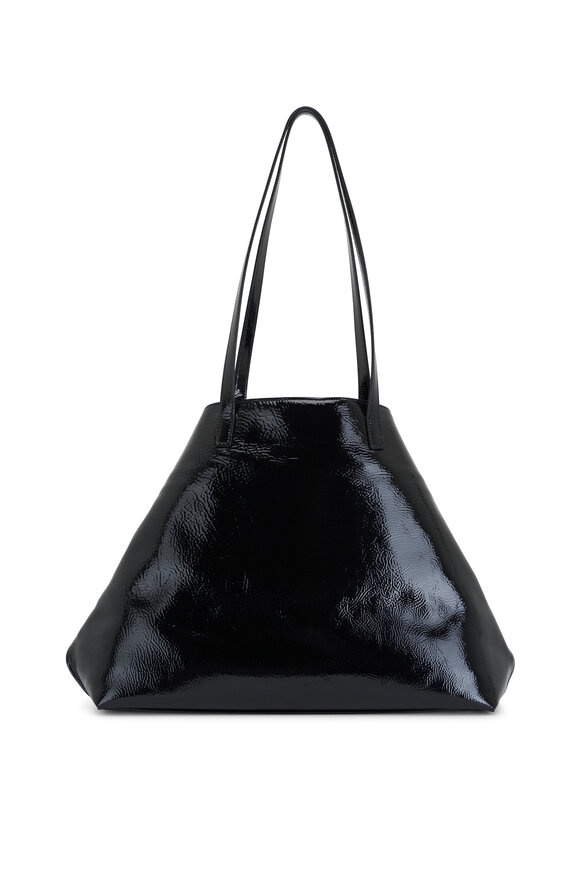 Akris - Medium Ai Black Crinkled Patent Leather Tote 