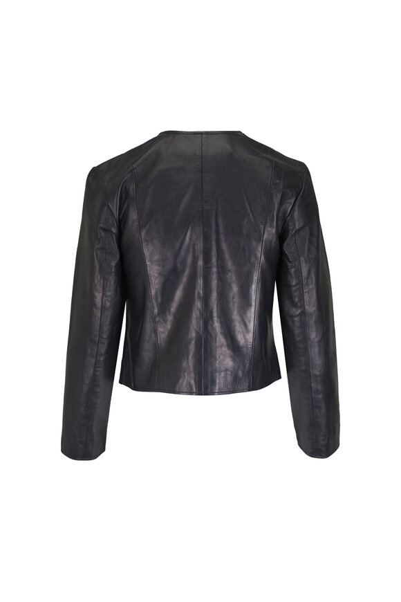 R13 Black Leather Snap Front Jacket - view 3