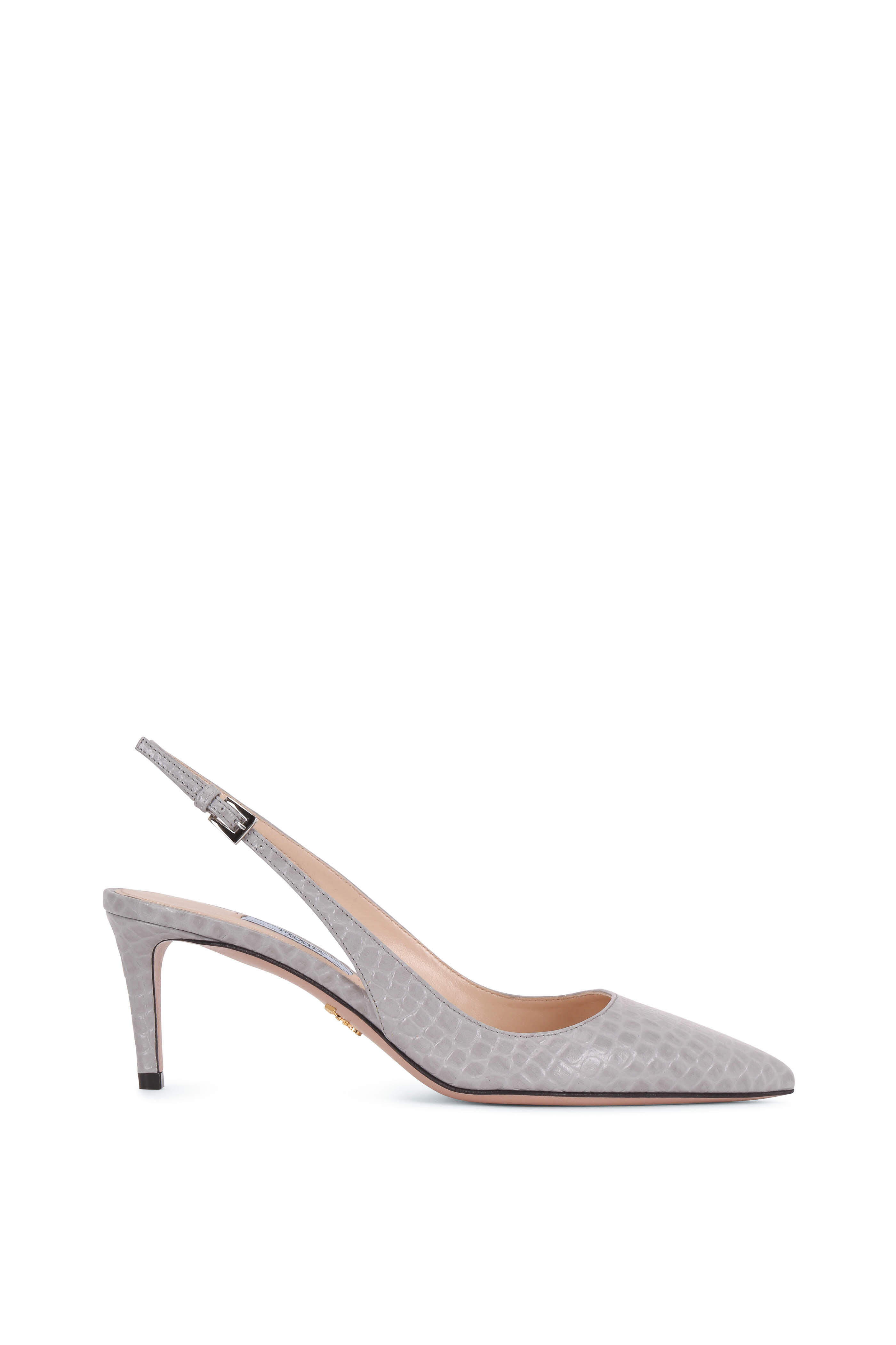Prada - Light Gray Crocodile Effect Slingback, 65mm