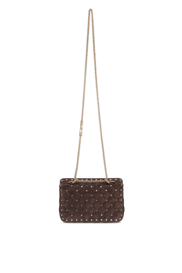 Valentino Garavani Small Rockstud Brown Suede Chain Bag - view 4