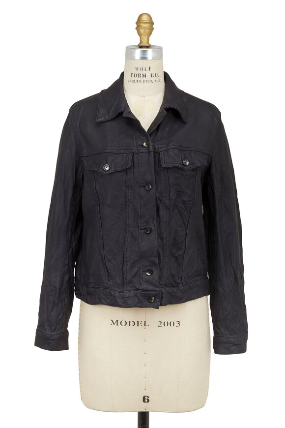 The Row - Coltra Navy Blue Leather Trucker Jacket