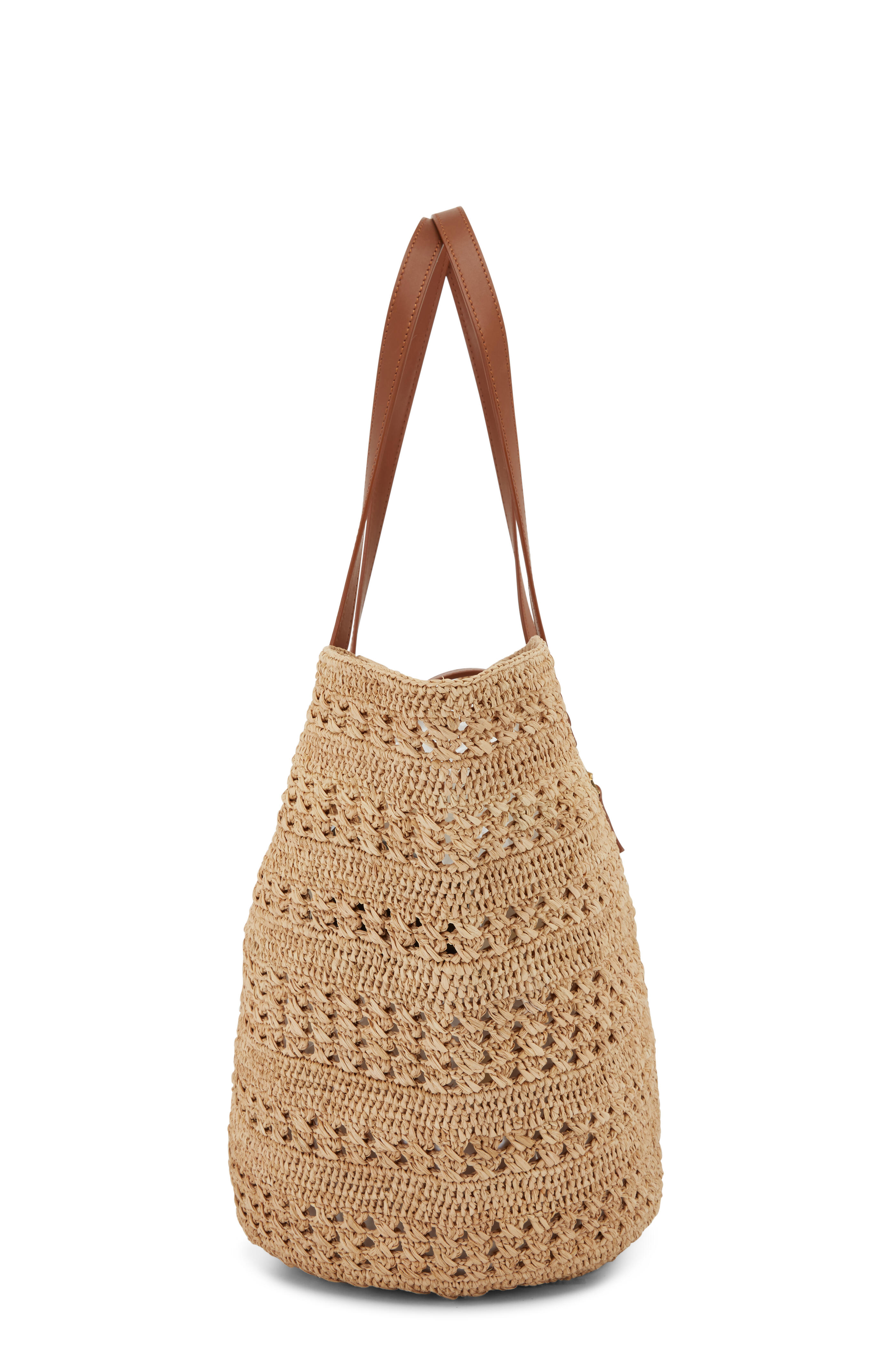 Saint Laurent - Panier Natural & Brandy Raffia Hobo