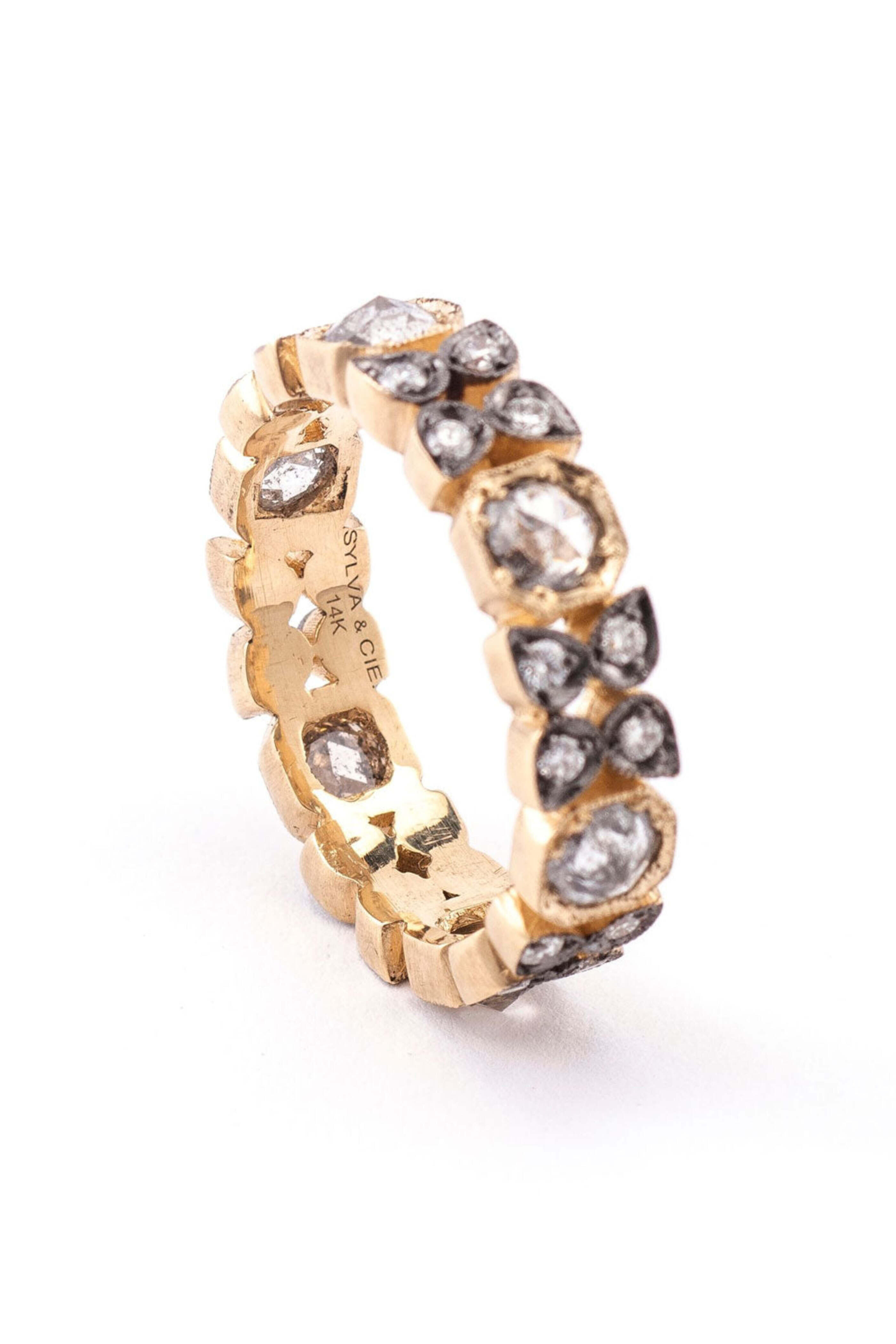 Sylva & Cie - Gray Diamond Flower & Octagon Band - view 2