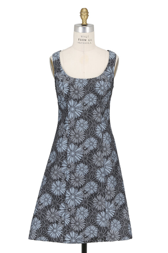 Donald Deal - Light Blue Floral Jacquard Scoop Neck Dress