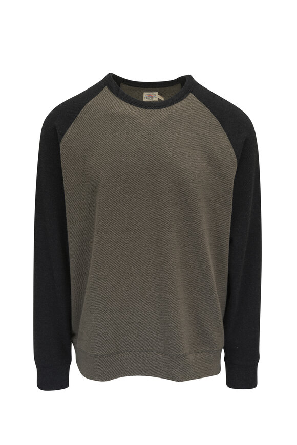 Faherty Brand Legend Moss Green & Charcoal Gray Crewneck Sweater