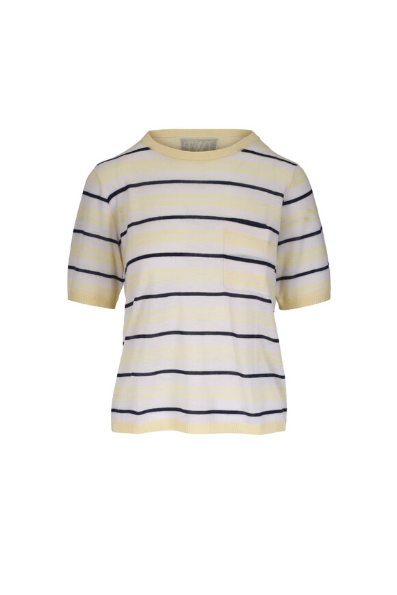TWP Ivory Multi Stripe Cashmere T-Shirt